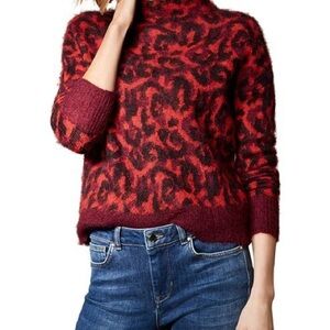 Karen Millen Leopard Print Red Funnel Neck Sweater